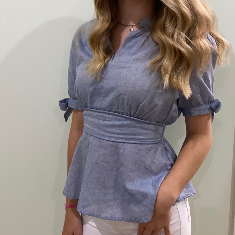 Chambray Short-sleeve Blouse